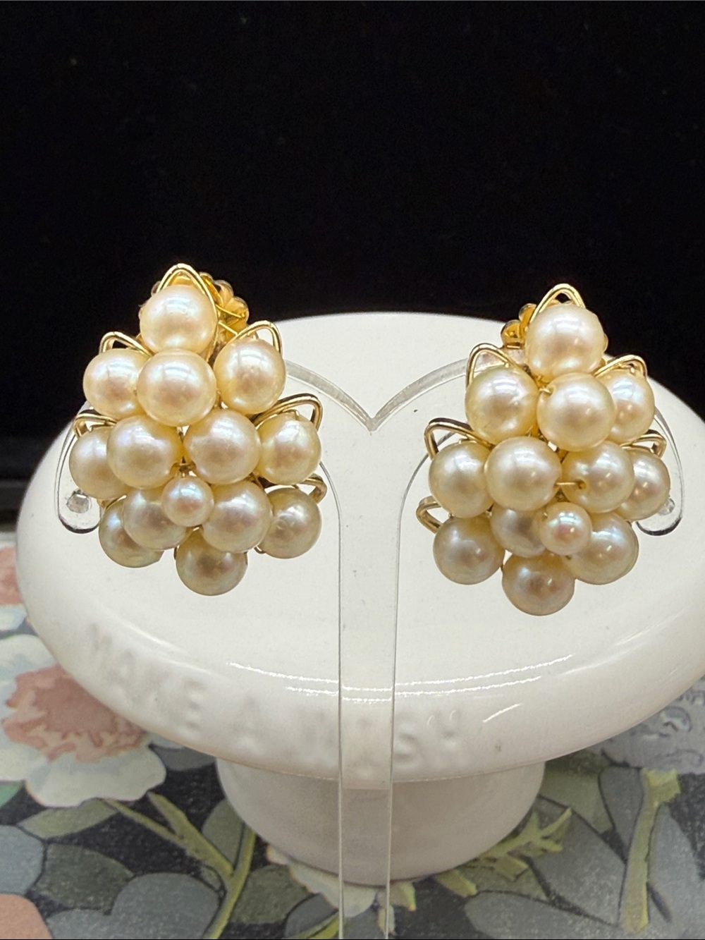 👑Henry Griffith Vintage 12k Gold Filled Pearl Cluster Clip-On Earrings